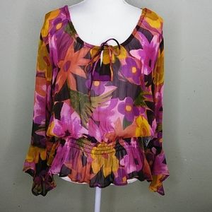 Anthony Mark Hankins Floral Print Blouse With Peplum Waist - L - NWT